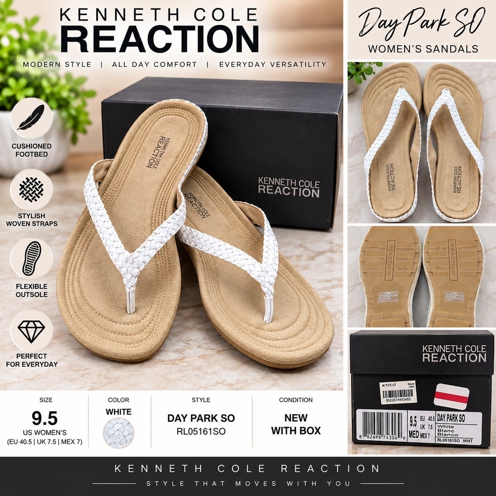 Kenneth Cole Reaction Women White Day Park SO Woven Sandals RL05161SO Size 9.5